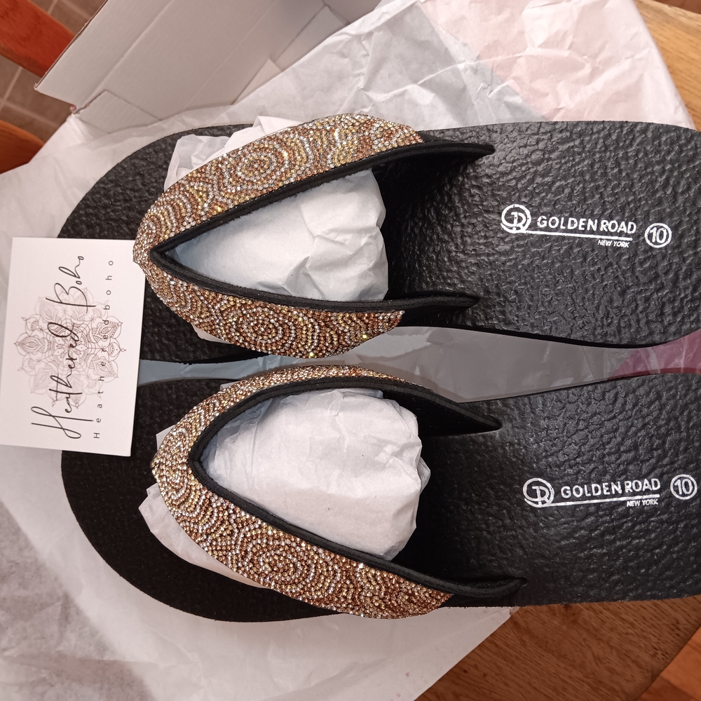 Beaded Sandals - Black and Gold
